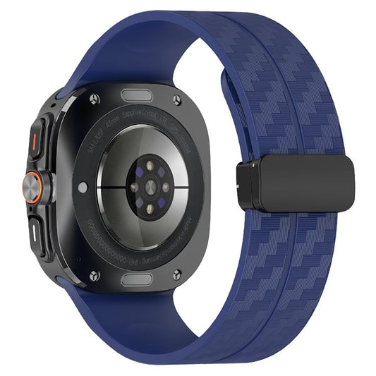 For Samsung Galaxy Watch Ultra 47mm Silicone Watch Band Carbon Fiber Texture with Magnetic Buckle - Midnight Blue