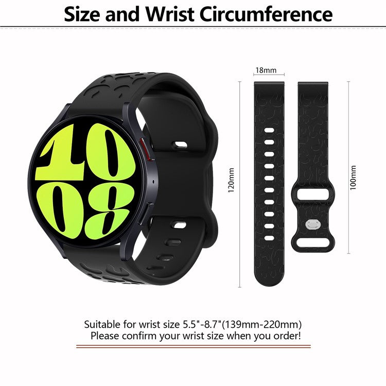 KALEBOL 18mm Silicone Strap for Huawei Watch GT 4 41mm / Garmin Venu 3S Leopard Texture Watch Band - Black