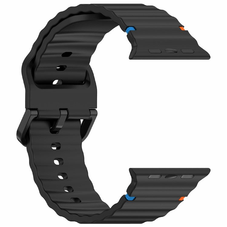 Silicone Strap for Apple Watch Series 10 46mm / Ultra 2 / Ultra 49mm / 9 8 7 45mm / SE (2023) SE (2022) SE 6 5 4 44mm / 3 2 1 42mm Wave Band - Black