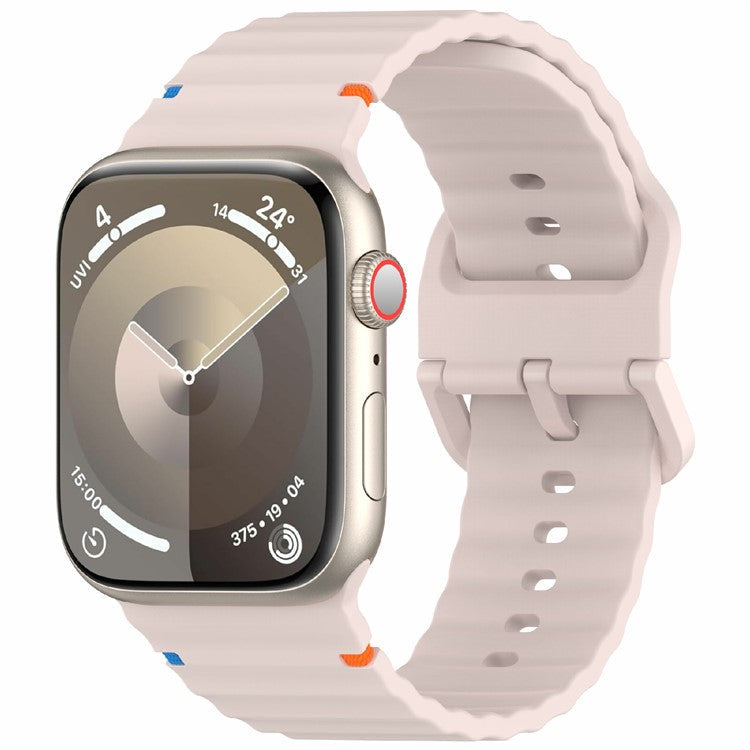 Silicone Strap for Apple Watch Series 10 46mm / Ultra 2 / Ultra 49mm / 9 8 7 45mm / SE (2023) SE (2022) SE 6 5 4 44mm / 3 2 1 42mm Wave Band - Pink