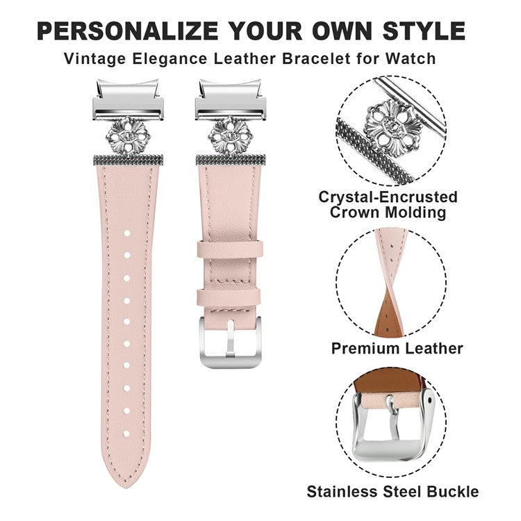 Watch Band for Samsung Galaxy Watch6 40mm / 44mm / Watch6 Classic 43mm / 47mm Genuine Cow Leather Strap with Seamless Connector - Pink