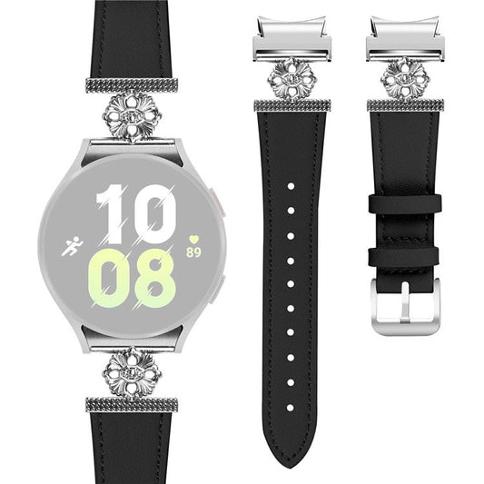 For Samsung Galaxy Watch7 44mm / 40mm Watch Band Genuine Cow Leather Strap with Seamless Connector - Black