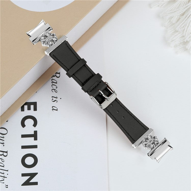 For Samsung Galaxy Watch7 44mm / 40mm Watch Band Genuine Cow Leather Strap with Seamless Connector - Black