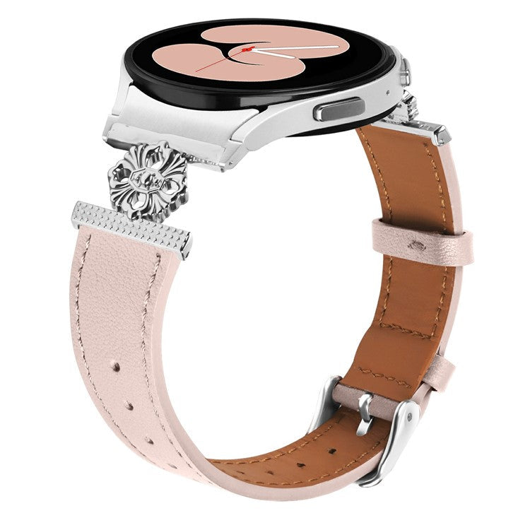 Watch Band for Samsung Galaxy Watch 5 Pro 45mm / Watch 5 44mm / 40mm Genuine Cow Leather Strap with Seamless Connector - Pink