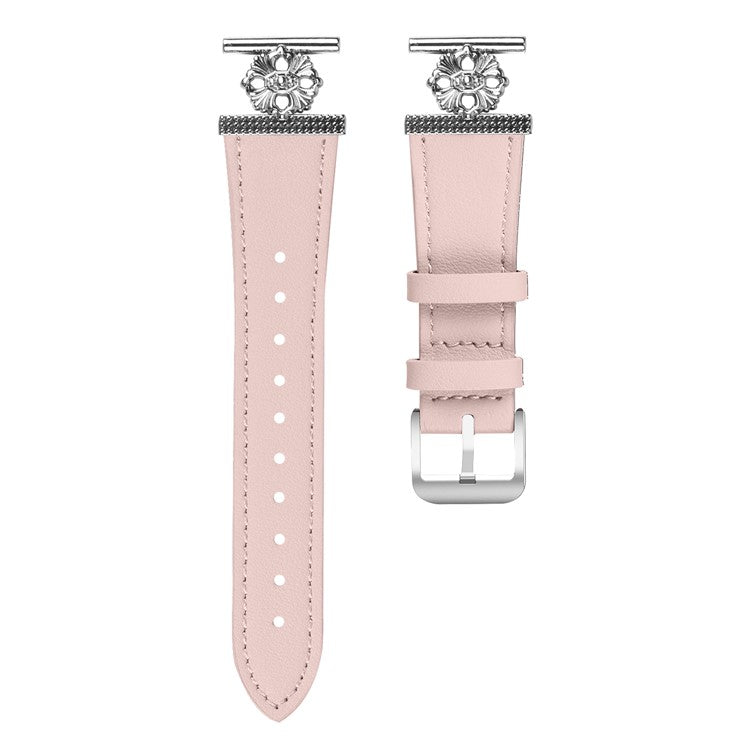 For Garmin Vivomove 3 / GarminMove 3 Watch Band Genuine Cow Leather Flower Decor Adjustable Strap - Pink