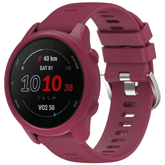 For Garmin Forerunner 255 / Forerunner 265 Cross-texture Silicone Band with Watch Case - Wine Red