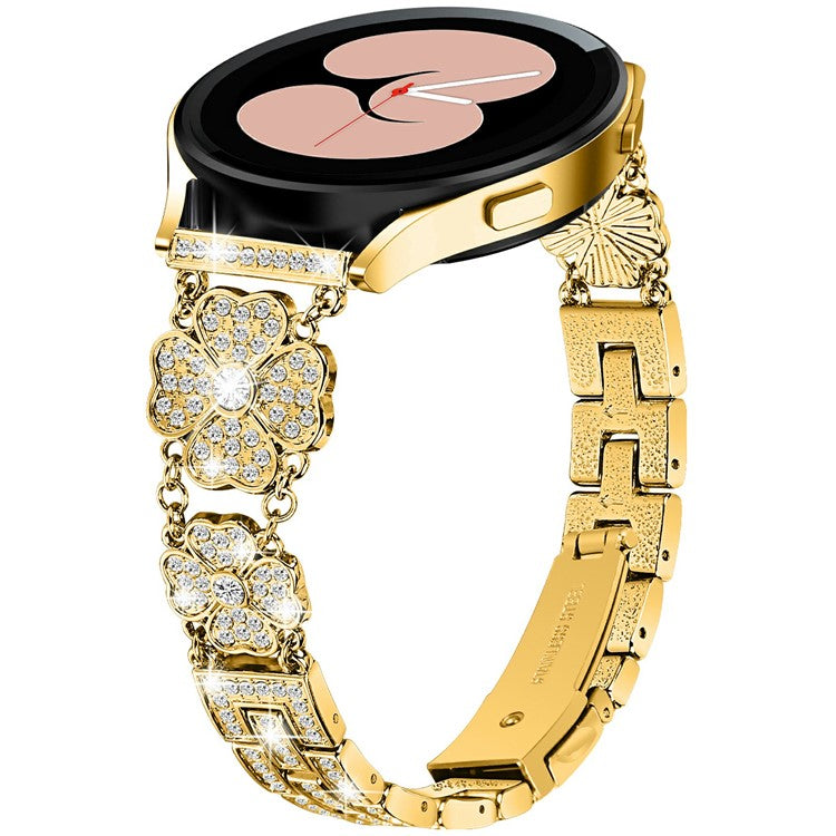 For Samsung Galaxy Watch7 44mm / 40mm Watch Band Four Leaf Clover Rhinestone Decor Smart Watch Strap - Gold