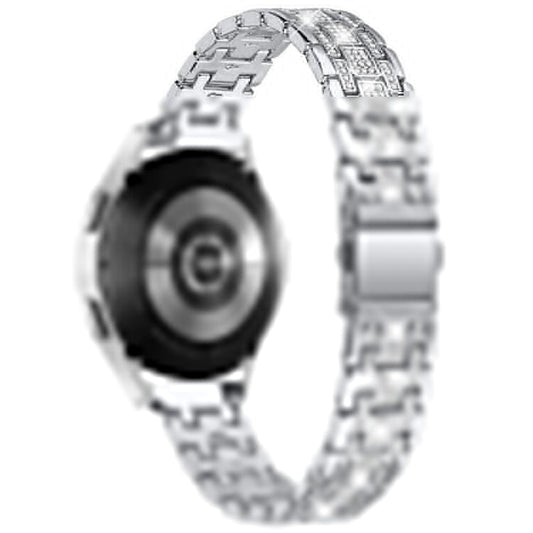For Samsung Galaxy Watch7 44mm / 40mm Watch Band Rhinestone Decor Double Snap Smart Watch Strap - Silver