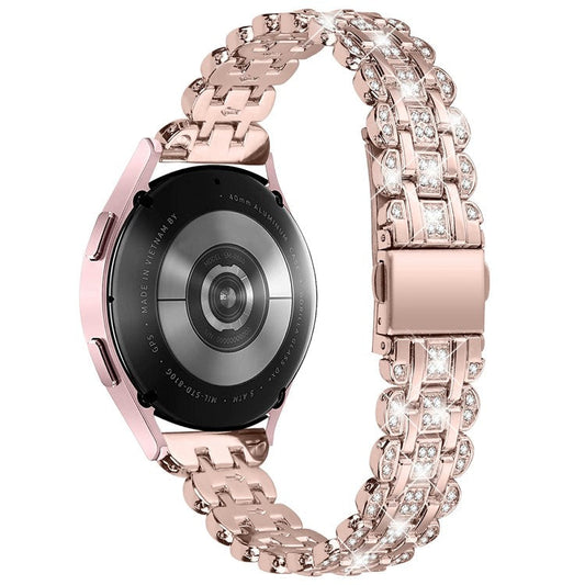 For Samsung Galaxy Watch7 44mm / 40mm Watch Band Rhinestone Decor Smart Watch Strap - Rose Pink