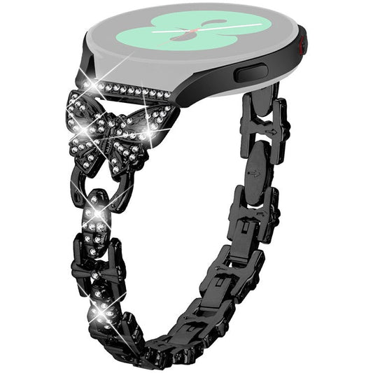 For Samsung Galaxy Watch7 44mm / 40mm Butterfly Bling Rhinestone Decor Watch Band Metal Bracelet - Black