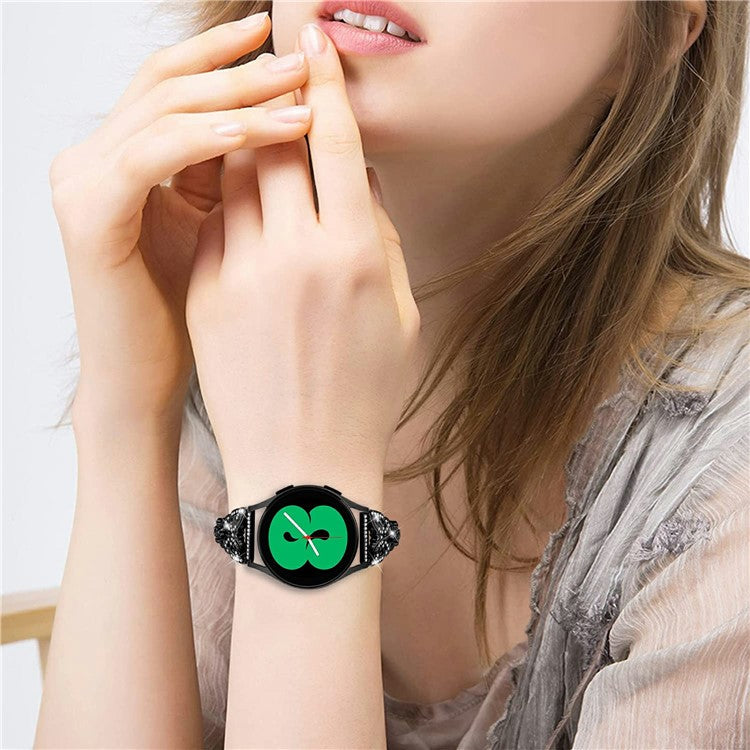 For Samsung Galaxy Watch7 44mm / 40mm Butterfly Bling Rhinestone Decor Watch Band Metal Bracelet - Black