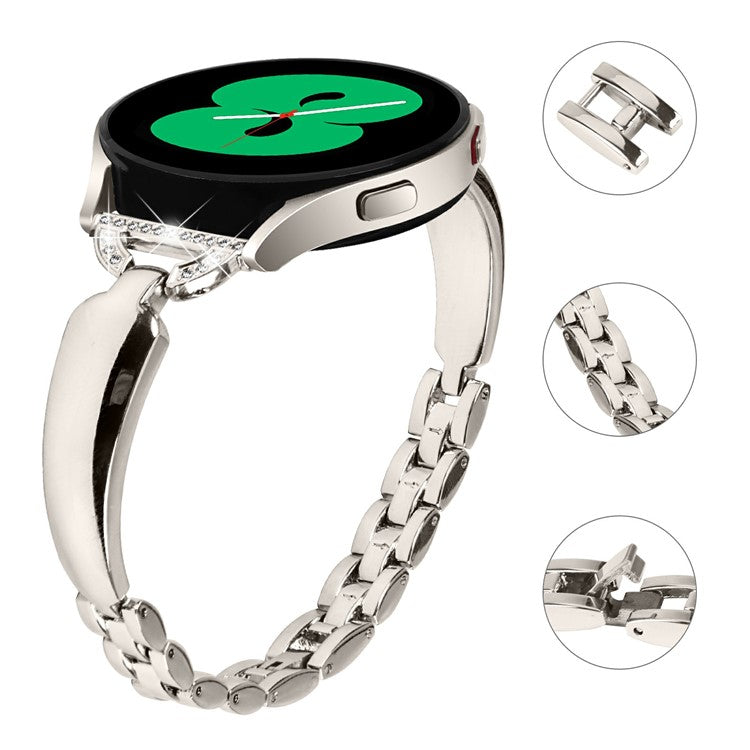 Watch Band for Samsung Galaxy Watch7 44mm / 40mm Replacement Strap D-Shape Rhinestone Decor Alloy Watch Band - Starlight