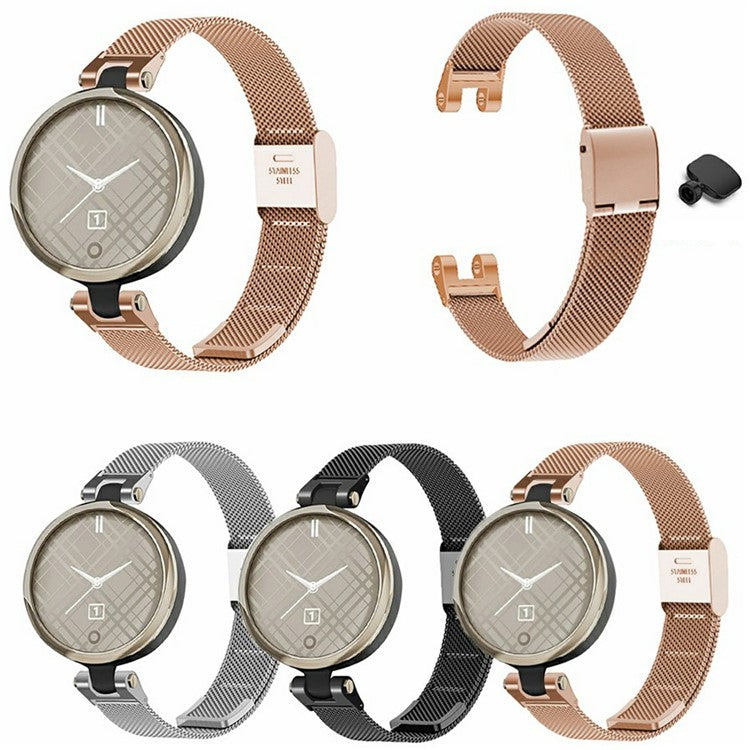 For Garmin Lily Metal Watch Strap Milanese Mesh Wrist Band Replacement with Tool - Rose Gold