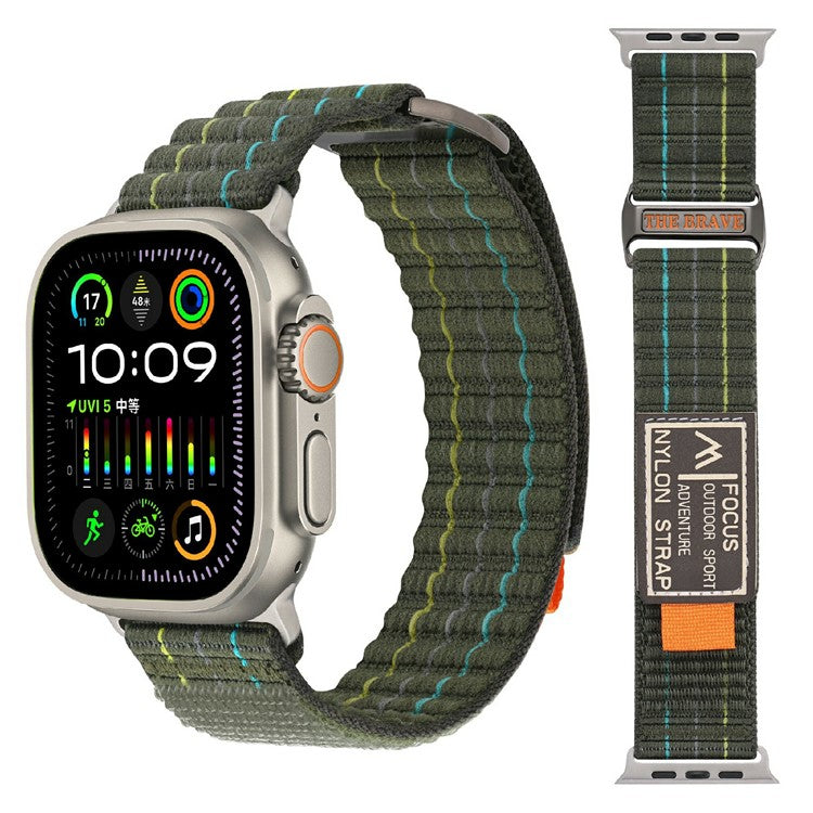 For Apple Watch Series 10 42mm  /  9 8 7 41mm  /  SE (2023) SE (2022) SE 6 5 4 40mm  /  3 2 1 38mm Nylon Loop Watch Strap - Green