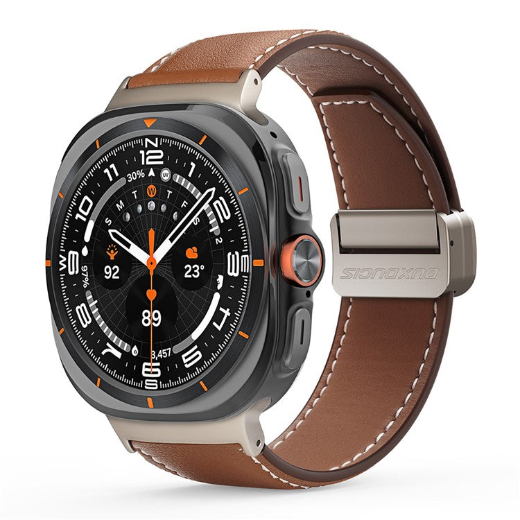 DUX DUCIS YA Series for Samsung Galaxy Watch Ultra 47mm Genuine Cow Leather Strap Magnetic Band - Brown