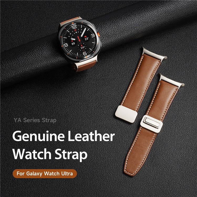 DUX DUCIS YA Series for Samsung Galaxy Watch Ultra 47mm Genuine Cow Leather Strap Magnetic Band - Brown