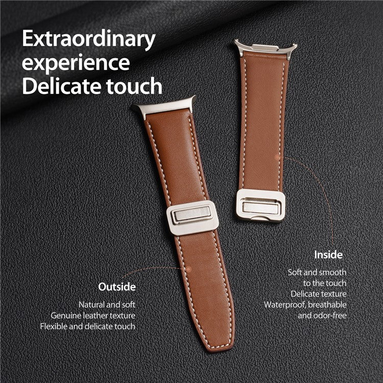 DUX DUCIS YA Series for Samsung Galaxy Watch Ultra 47mm Genuine Cow Leather Strap Magnetic Band - Brown