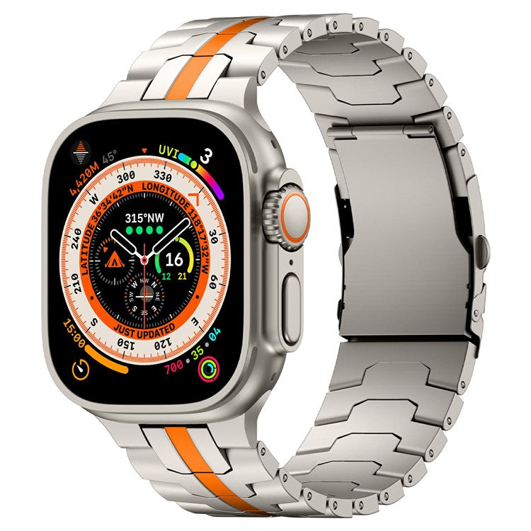 Metal Watch Strap for Apple Watch Series 10 46mm / Ultra 2 Ultra 49mm / Series 9 8 7 45mm / SE (2023) SE (2022) SE 6 5 4 44mm / 3 2 1 42mm - Titanium+Orange