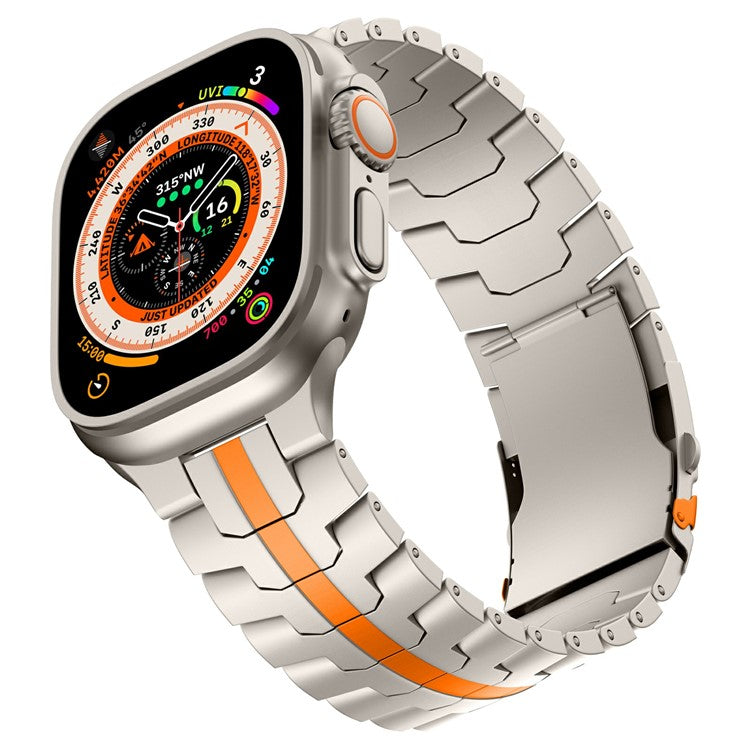 Metal Watch Strap for Apple Watch Series 10 46mm / Ultra 2 Ultra 49mm / Series 9 8 7 45mm / SE (2023) SE (2022) SE 6 5 4 44mm / 3 2 1 42mm - Titanium+Orange