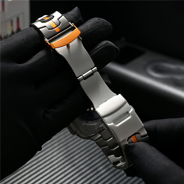 Metal Watch Strap for Apple Watch Series 10 46mm / Ultra 2 Ultra 49mm / Series 9 8 7 45mm / SE (2023) SE (2022) SE 6 5 4 44mm / 3 2 1 42mm - Titanium+Orange