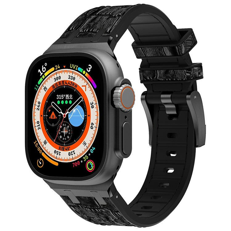 Silicone Band for Apple Watch Series 10 46mm / Ultra 2 Ultra 49mm / Series 9 8 7 45mm / SE (2023) SE (2022) SE 6 5 4 44mm / 3 2 1 42mm - Black+Black