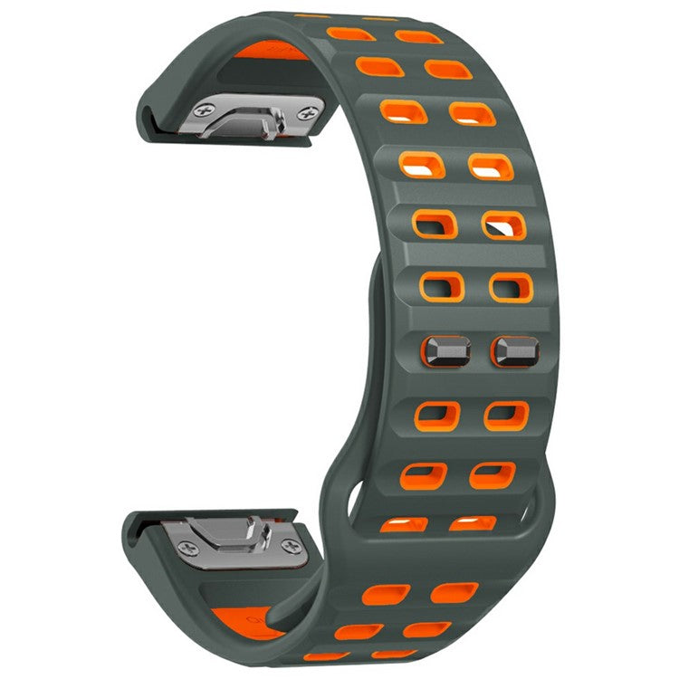 For Garmin Fenix 8 51mm / Enduro 3 / Enduro 2 Silicone Watchband Quick Release Buckle Dual Color Watch Strap - Charcoal Grey+Orange