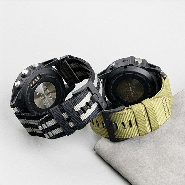 Watchband for Garmin Fenix 8 51mm / Enduro 3 / Instinct 2X Universal 26mm Quick Release Nylon Canvas Watch Strap - Black+Grey