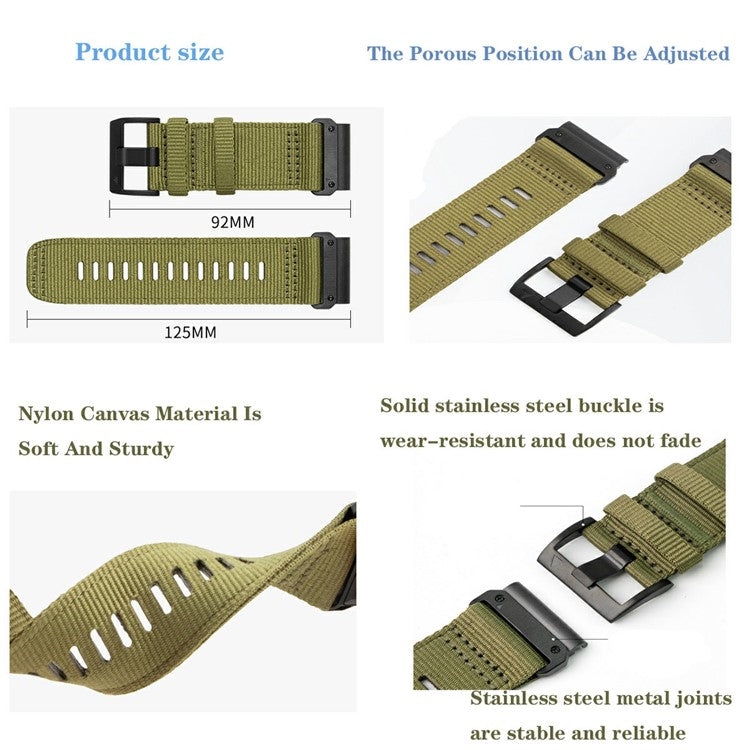 Watchband for Garmin Fenix 8 51mm / Enduro 3 / Instinct 2X Universal 26mm Quick Release Nylon Canvas Watch Strap - Black+Grey