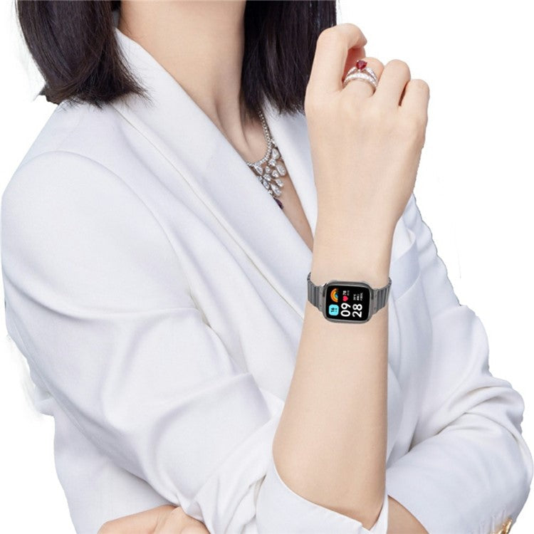 For Xiaomi Redmi Watch 3 Lite Stainless Steel Replacement Strap with Metal Watch Case - Silver