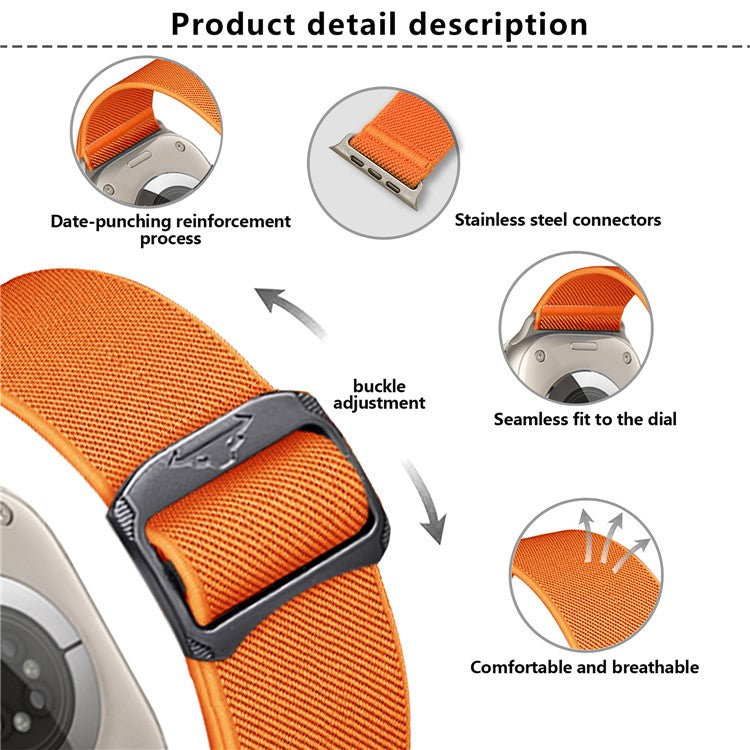 KALEBOL Nylon Watch Strap for Apple Watch Series 10 46mm / Ultra 2 Ultra 49mm / 9 8 7 45mm / SE (2023) SE (2022) SE 6 5 4 44mm / 3 2 1 42mm - Black