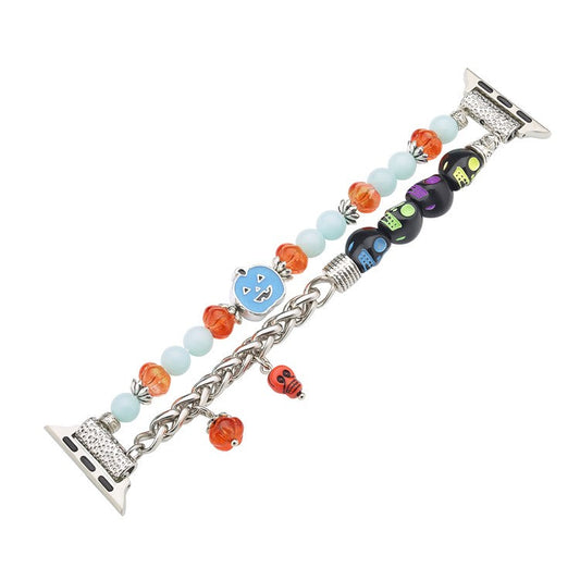 Glowing Strap for Apple Watch Series 10 9 8 7 SE 6 5 4 3 2 1 42mm 41mm 40mm 38mm with Pumpkin Skull Charm - Colorful Skull