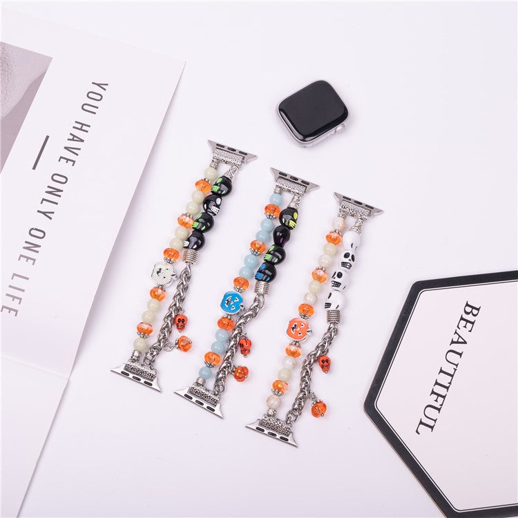 Glowing Strap for Apple Watch Series 10 9 8 7 SE 6 5 4 3 2 1 42mm 41mm 40mm 38mm with Pumpkin Skull Charm - Colorful Skull