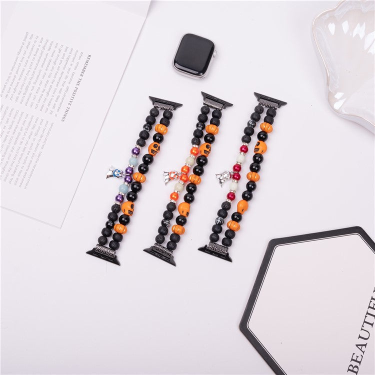 Glowing Strap for Apple Watch Series 10 42mm / 9 8 7 41mm  /  SE (2023) SE (2022) SE 6 5 4 40mm / 3 2 1 38mm with Halloween Ghost Pendant - Blue Ghost