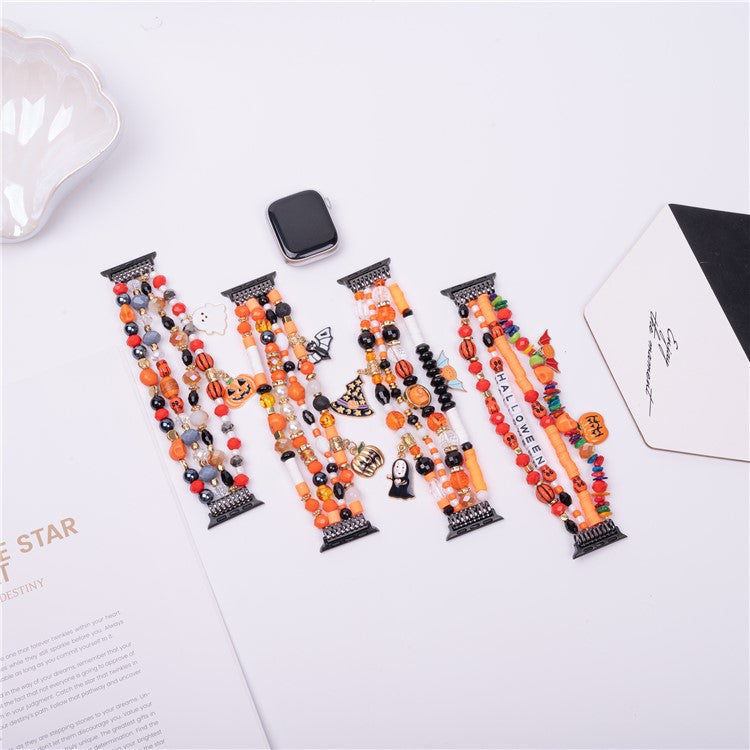 Halloween Beaded Strap for Apple Watch 10 46mm / Ultra 2 / Ultra 49mm  /  9 8 7 45mm / SE (2023) SE (2022) SE 6 5 4 44mm / 3 2 1 42mm - HALLOWEEN Letters