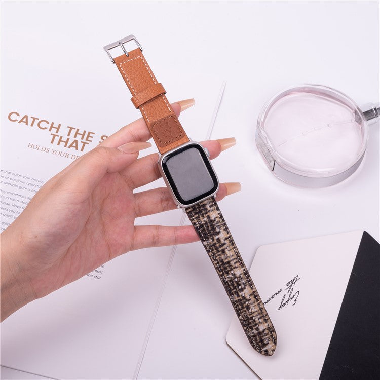 Wool + Leather Strap for Apple Watch Series 10 46mm / Ultra 2  /  Ultra 49mm  /  9 8 7 45mm  /  SE (2023) SE (2022) SE 6 5 4 44mm  /  3 2 1 42mm - Brown+Coffee