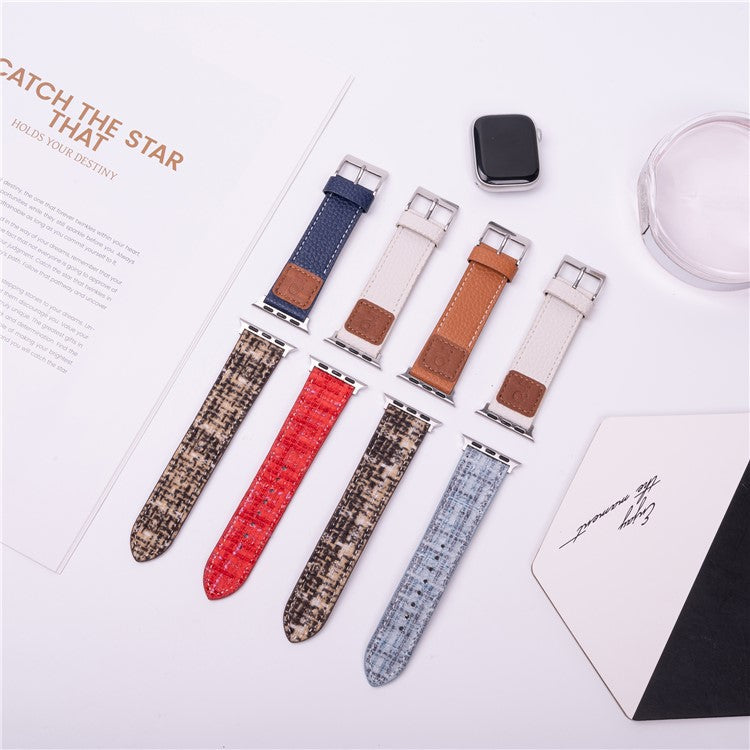 Wool + Leather Strap for Apple Watch Series 10 46mm / Ultra 2  /  Ultra 49mm  /  9 8 7 45mm  /  SE (2023) SE (2022) SE 6 5 4 44mm  /  3 2 1 42mm - Brown+Coffee
