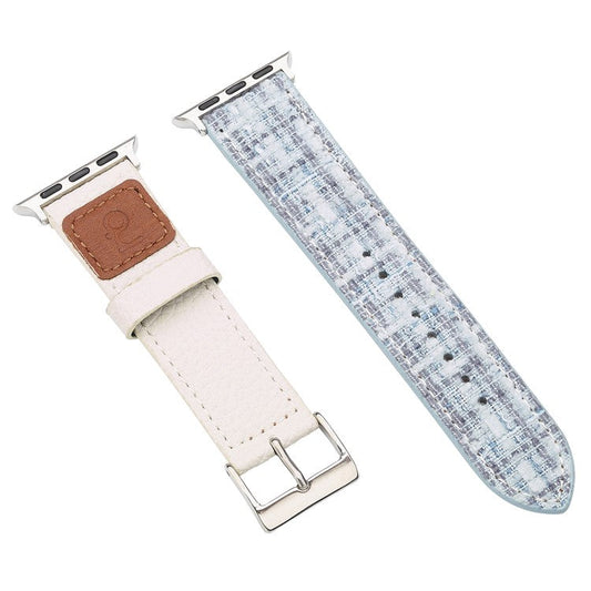 Wool + Leather Strap for Apple Watch Series 10 42mm  /  9 8 7 41mm  /  SE (2023) SE (2022) SE 6 5 4 40mm  /  3 2 1 38mm - Blue+White