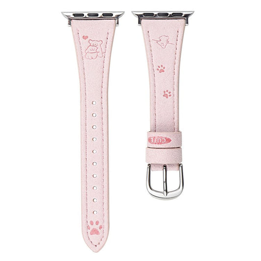 Puppy Paw Pattern Leather Strap for Apple Watch Series 10 9 8 7 SE 6 5 4 3 2 1 42mm 41mm 40mm 38mm - Pink