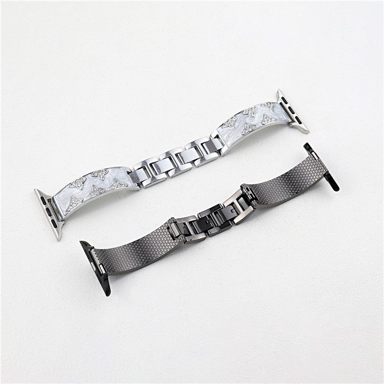 Rhinestone Leaves Metal Strap for Apple Watch Series 10 42mm  /  9 8 7 41mm  /  SE (2023) SE (2022) SE 6 5 4 40mm  /  3 2 1 38mm - Rose Gold