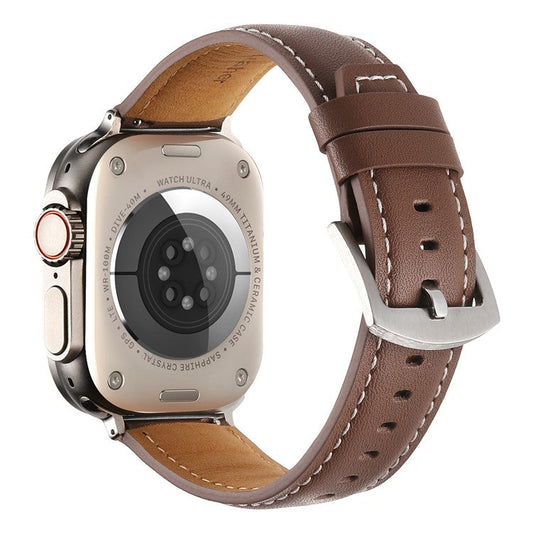 For Apple Watch Series 10 46mm / Ultra 2 Ultra 49mm / 9 8 7 45mm / SE (2023) SE (2022) SE 6 5 4 44mm / 3 2 1 42mm Flat Textured Watch Strap - Dark Brown