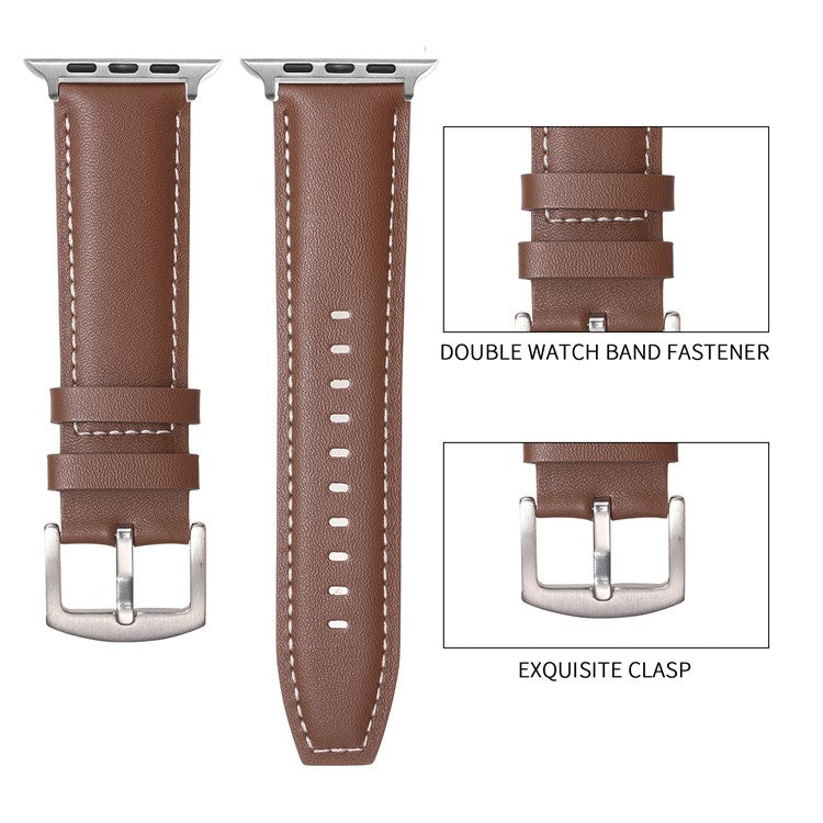 For Apple Watch Series 10 46mm / Ultra 2 Ultra 49mm / 9 8 7 45mm / SE (2023) SE (2022) SE 6 5 4 44mm / 3 2 1 42mm Flat Textured Watch Strap - Dark Brown