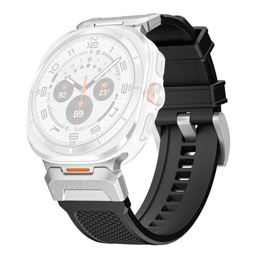 For Samsung Galaxy Watch Ultra 47mm Soft TPU Watch Band Textured Replacement Strap - Titanium / Black