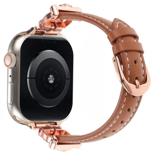 For Apple Watch Series 10 46mm / Ultra 2 Ultra 49mm / 9 8 7 45mm / SE (2023) SE (2022) SE 6 5 4 44mm / 3 2 1 42mm Watch Band - Rose Gold / Brown