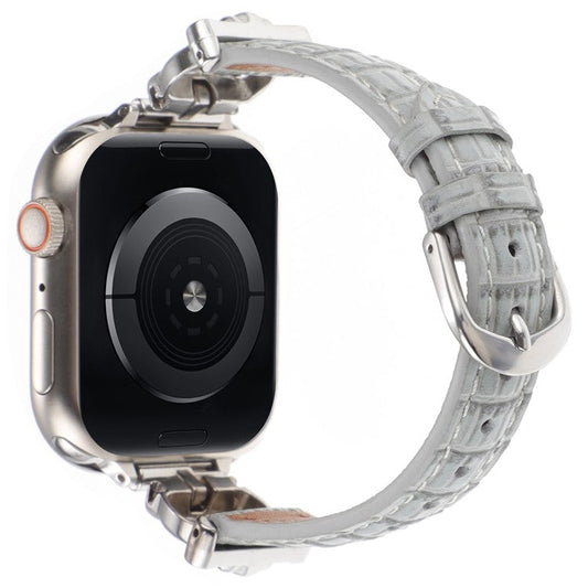 For Apple Watch Series 10 42mm / 9 8 7 41mm / SE (2023) SE (2022) SE 6 5 4 40mm / 3 2 1 38mm Watch Band Bamboo Textured - Silver / Grey
