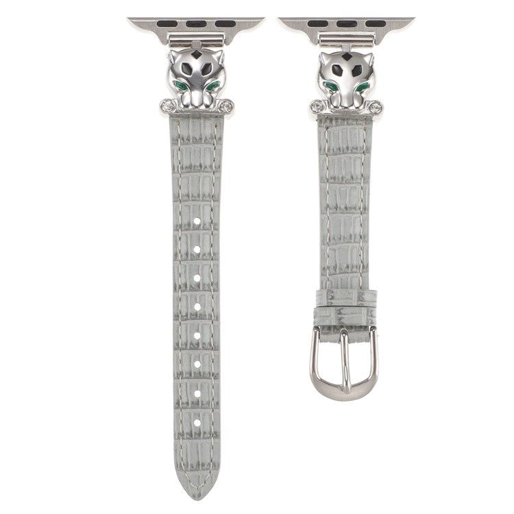 For Apple Watch Series 10 42mm / 9 8 7 41mm / SE (2023) SE (2022) SE 6 5 4 40mm / 3 2 1 38mm Watch Band Bamboo Textured - Silver / Grey