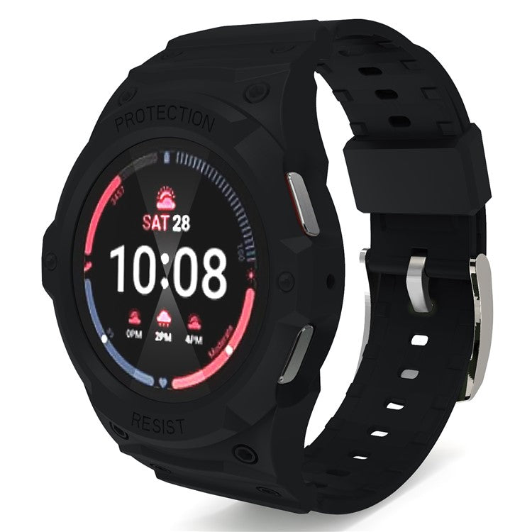 For Samsung Galaxy Watch7 / 6 / 5 / 4 44mm TPU Watch Band+Case Cover Integrated Design - Black