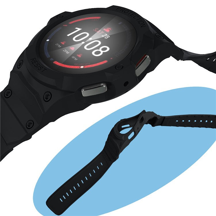 For Samsung Galaxy Watch7 / 6 / 5 / 4 44mm TPU Watch Band+Case Cover Integrated Design - Black