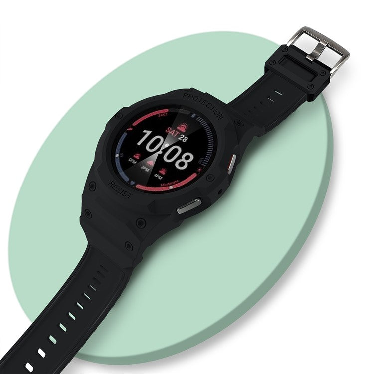 For Samsung Galaxy Watch7 / 6 / 5 / 4 44mm TPU Watch Band+Case Cover Integrated Design - Black