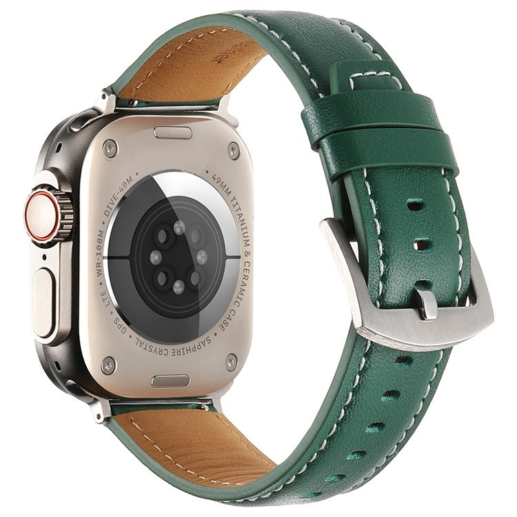 Strap for Apple Watch Series 10 42mm  /  9 8 7 41mm  /  SE (2023) SE (2022) SE 6 5 4 40mm  /  3 2 1 38mm Genuine Cow Leather Band - Green