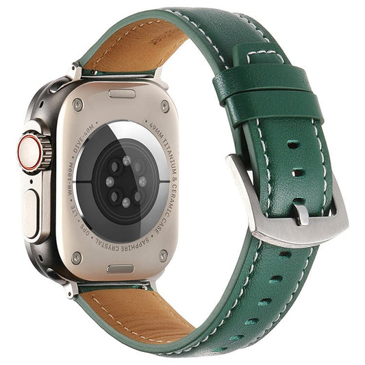 Strap for Apple Watch Series 10 42mm  /  9 8 7 41mm  /  SE (2023) SE (2022) SE 6 5 4 40mm  /  3 2 1 38mm Genuine Cow Leather Band - Green
